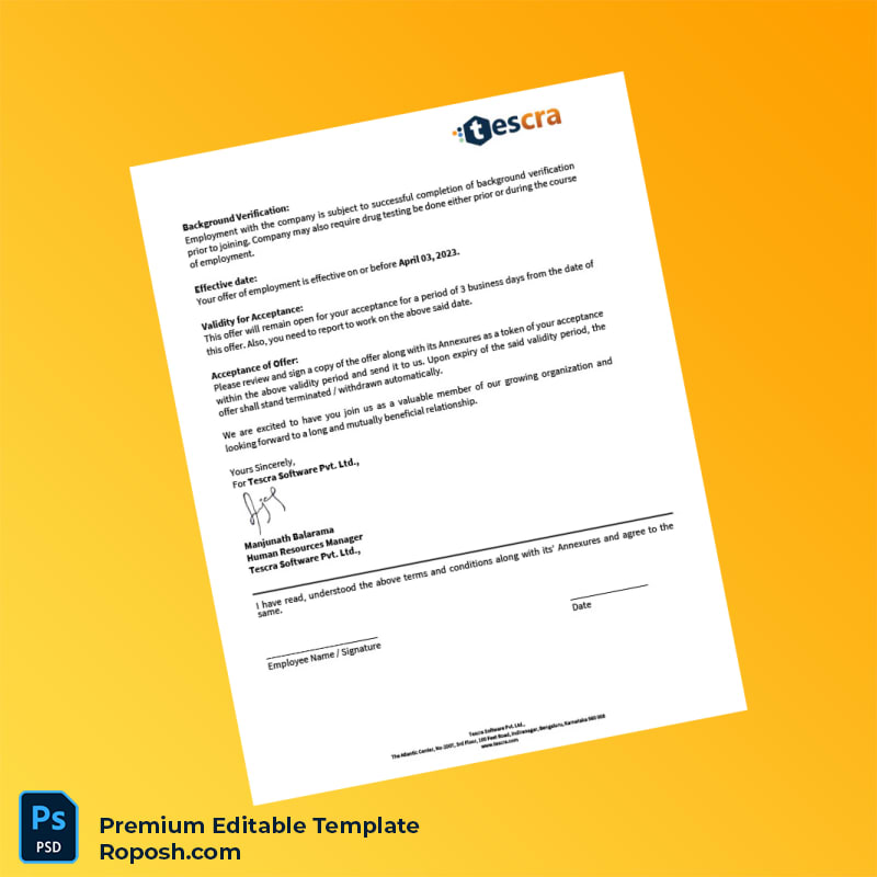 Customizable India Tescra Employment Verification Letter Word & PDF Template 4 page Customizable India Tescra Employment Verification Letter Word & PDF Template 4 page