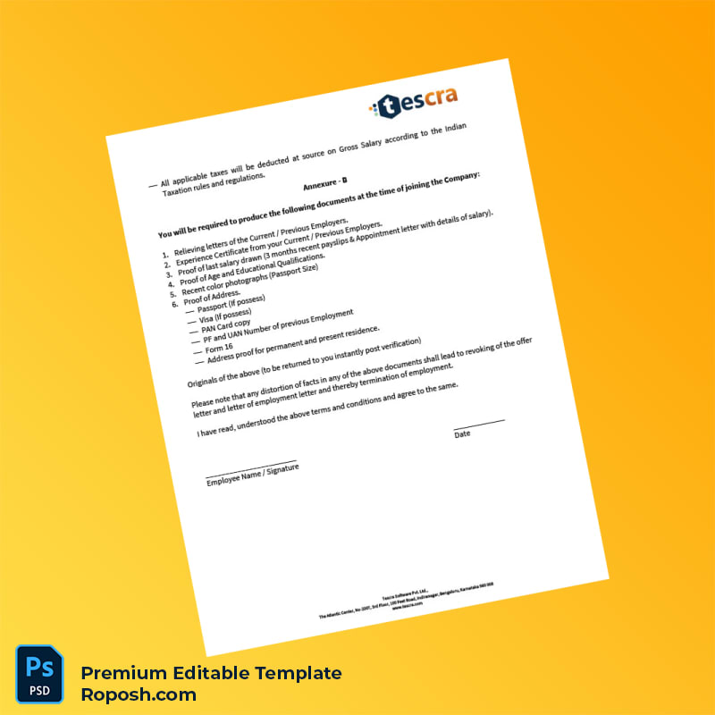 Customizable India Tescra Employment Verification Letter Word & PDF Template 4 page Customizable India Tescra Employment Verification Letter Word & PDF Template 4 page