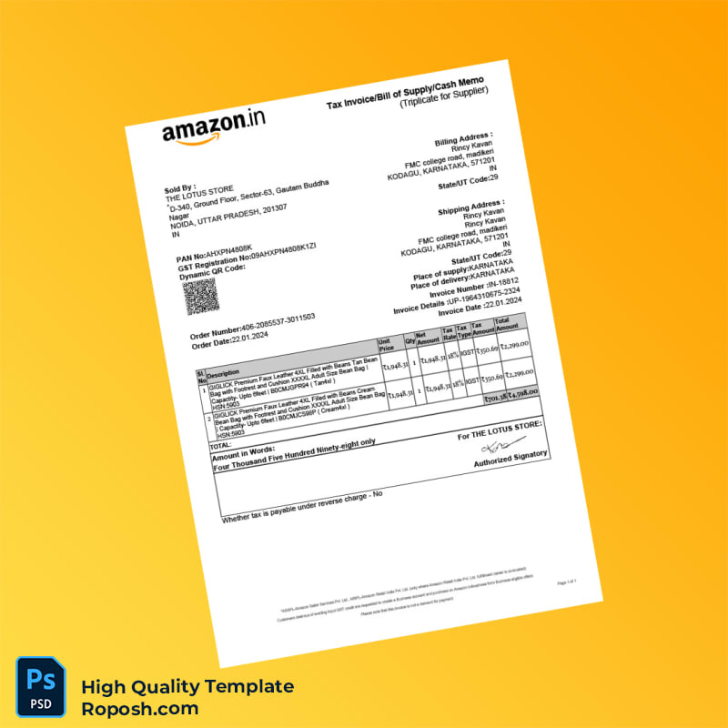 India The Lotus Store Tax Invoice Template in Word and PDF formats India The Lotus Store Tax Invoice Template in Word and PDF formats