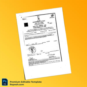 India Trade Marks Registry Registration Certificate Editable Word & PDF Template