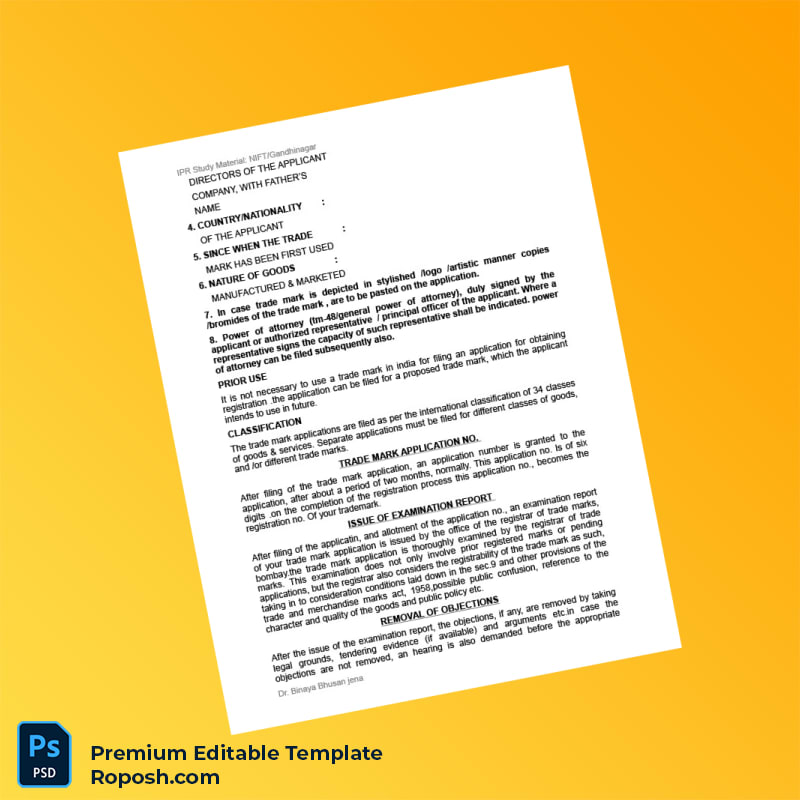 Customizable India Trademark Registration Certificate Editable Word & PDF Template 3 page Customizable India Trademark Registration Certificate Editable Word & PDF Template 3 page