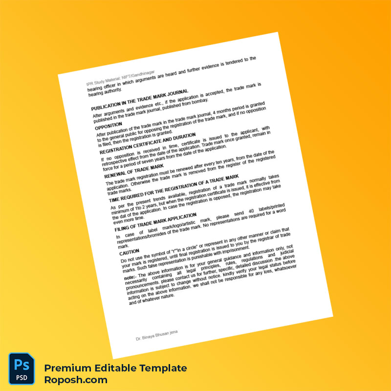 Customizable India Trademark Registration Certificate Editable Word & PDF Template 3 page Customizable India Trademark Registration Certificate Editable Word & PDF Template 3 page