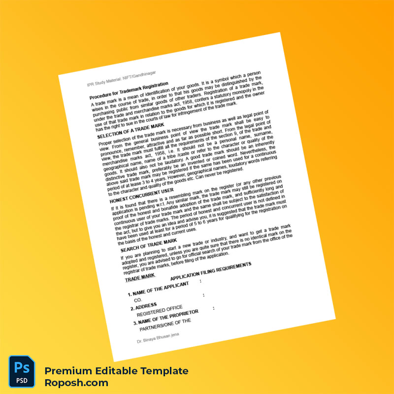 Customizable India Trademark Registration Certificate Editable Word & PDF Template 3 page Customizable India Trademark Registration Certificate Editable Word & PDF Template 3 page