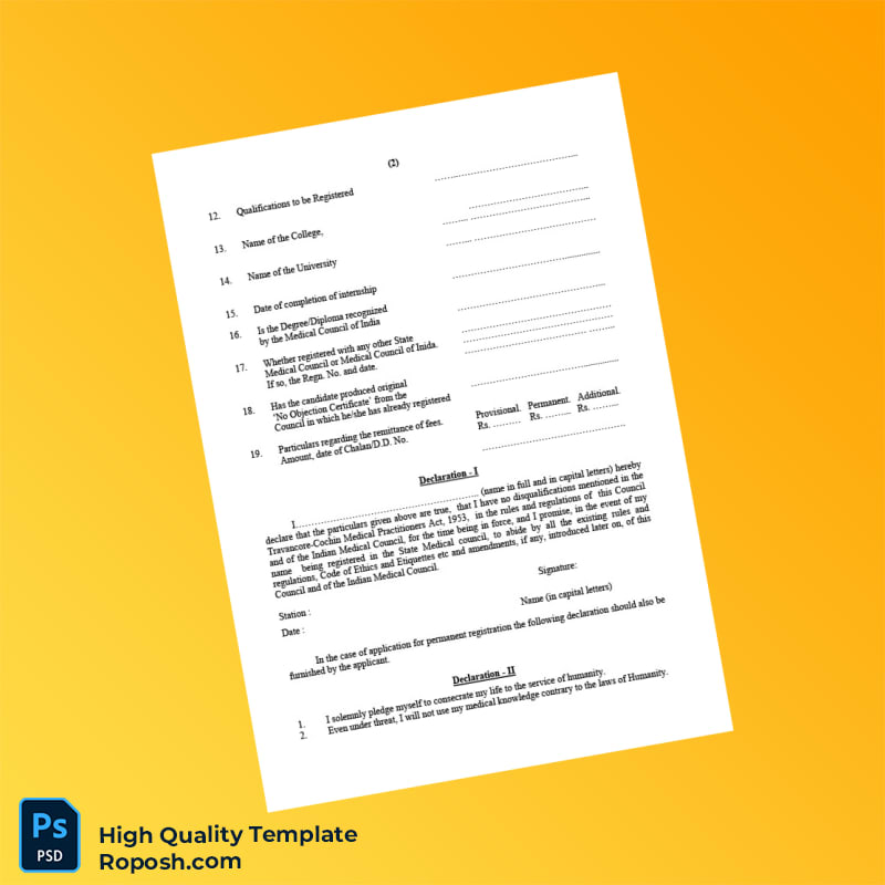 India Travancore-Cochin Council for Modern Medicine Editable Registration Certificate Template in Word and PDF formats 4 page India Travancore-Cochin Council for Modern Medicine Editable Registration Certificate Template in Word and PDF formats 4 page