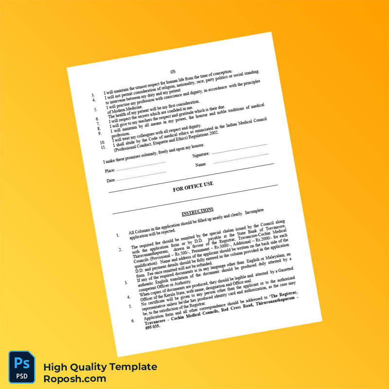 India Travancore-Cochin Council for Modern Medicine Editable Registration Certificate Template in Word and PDF formats 4 page India Travancore-Cochin Council for Modern Medicine Editable Registration Certificate Template in Word and PDF formats 4 page