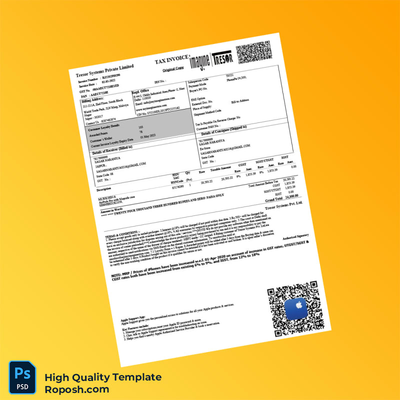 India Tresor Systems Private Limited Invoice Template in Word and PDF formats India Tresor Systems Private Limited Invoice Template in Word and PDF formats