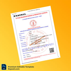Customizable India U P Nurses Midwives Council Registration Certificate Editable Word & PDF Template 2 page Customizable India U P Nurses Midwives Council Registration Certificate Editable Word & PDF Template 2 page