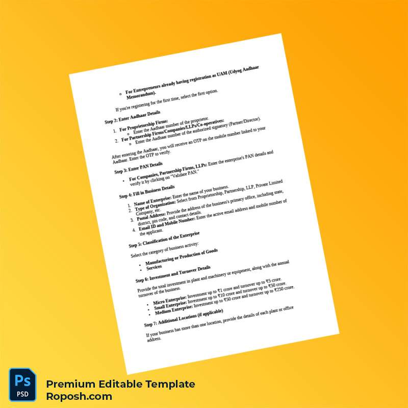 Customizable India Udyam Registration Manual Editable Word & PDF Template 3 page Customizable India Udyam Registration Manual Editable Word & PDF Template 3 page