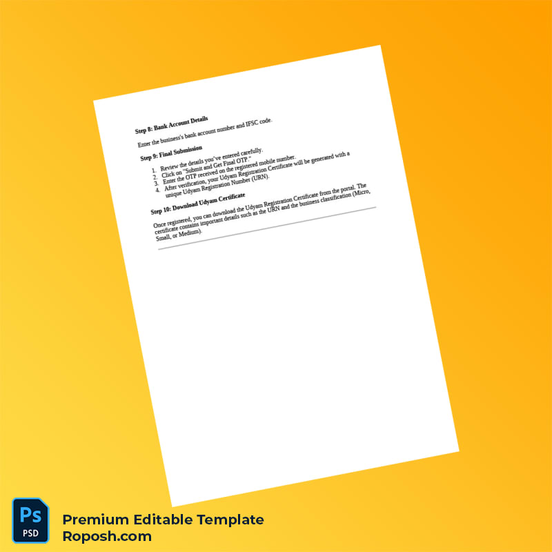 Customizable India Udyam Registration Manual Editable Word & PDF Template 3 page Customizable India Udyam Registration Manual Editable Word & PDF Template 3 page