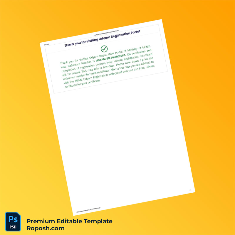 Customizable India Udyam Registration Registration Certificate Editable Word & PDF Template Customizable India Udyam Registration Registration Certificate Editable Word & PDF Template