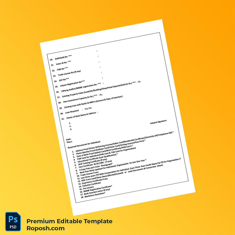 Customizable India Udyami Registration Certificate Editable Word & PDF Template 2 page Customizable India Udyami Registration Certificate Editable Word & PDF Template 2 page