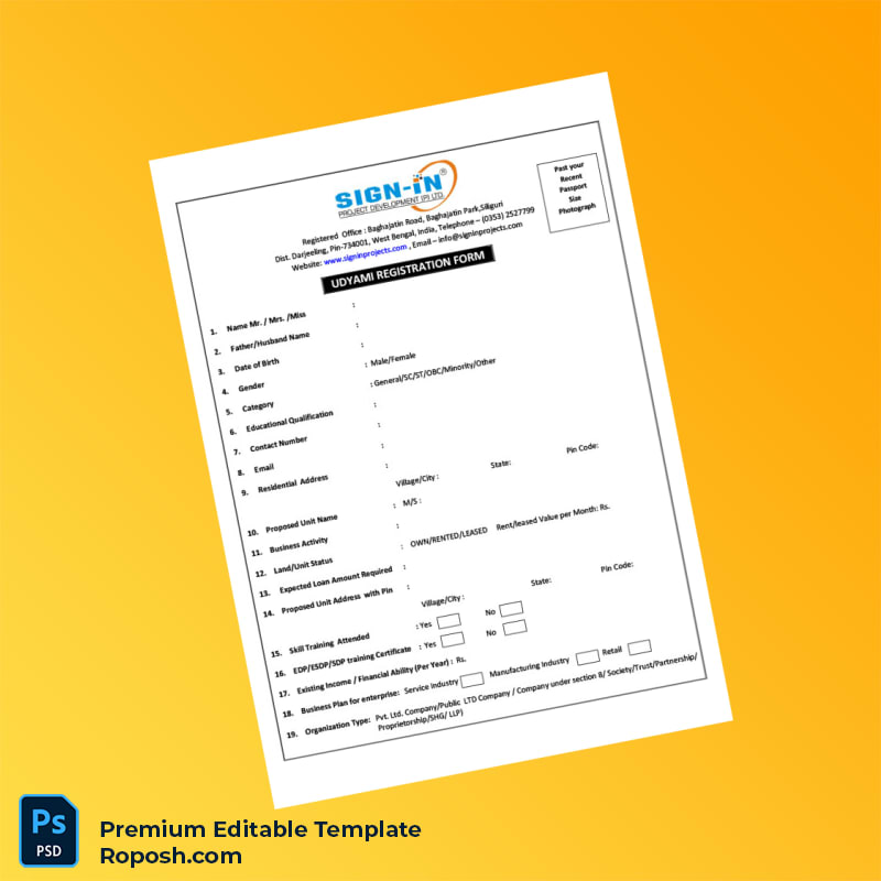 Customizable India Udyami Registration Certificate Editable Word & PDF Template 2 page Customizable India Udyami Registration Certificate Editable Word & PDF Template 2 page
