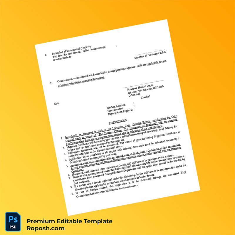 Customizable India University Migration Certificate Editable Word & PDF Template 2 page Customizable India University Migration Certificate Editable Word & PDF Template 2 page