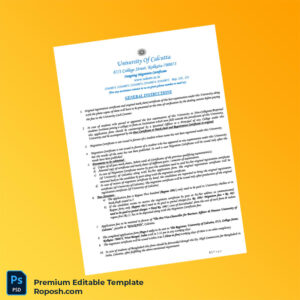 India University of Calcutta Editable Migration Certificate Editable Word & PDF Template 3 page