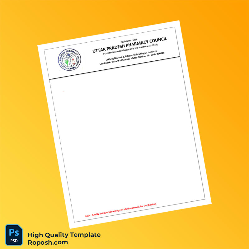 India Uttar Pradesh Pharmacy Council Document Required New Registration Template in Word and PDF formats 3 page India Uttar Pradesh Pharmacy Council Document Required New Registration Template in Word and PDF formats 3 page