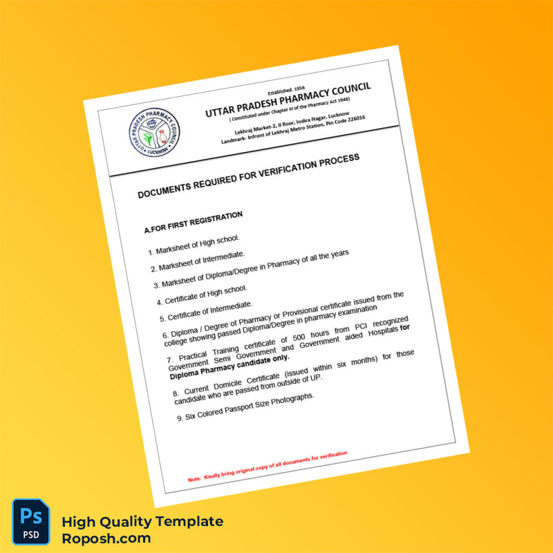 India Uttar Pradesh Pharmacy Council Document Required New Registration Template in Word and PDF formats 3 page India Uttar Pradesh Pharmacy Council Document Required New Registration Template in Word and PDF formats 3 page