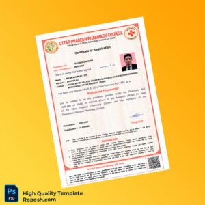 India Uttar Pradesh Pharmacy Council Registration Certificate Template in Word and PDF formats India Uttar Pradesh Pharmacy Council Registration Certificate Template in Word and PDF formats