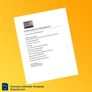 Customizable India Uttarakhand Birth Certificate Editable Word & PDF Template