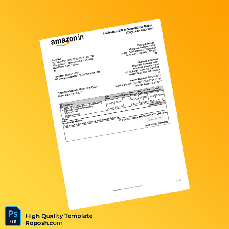 India VCELL INDIA IMPEX PRIVATE LIMITED Invoice Template in Word and PDF formats India VCELL INDIA IMPEX PRIVATE LIMITED Invoice Template in Word and PDF formats