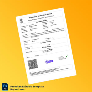 Customizable India Vehicle Registration Certificate Editable Word & PDF Template