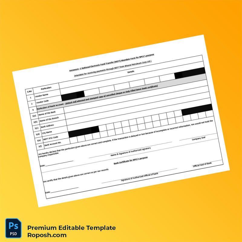 Customizable India Vendor Organisation and Tax Registration Details Editable Word & PDF Template 3 page Customizable India Vendor Organisation and Tax Registration Details Editable Word & PDF Template 3 page