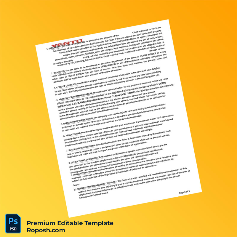 Customizable India Verto Employment Verification Letter Word & PDF Template 5 page Customizable India Verto Employment Verification Letter Word & PDF Template 5 page