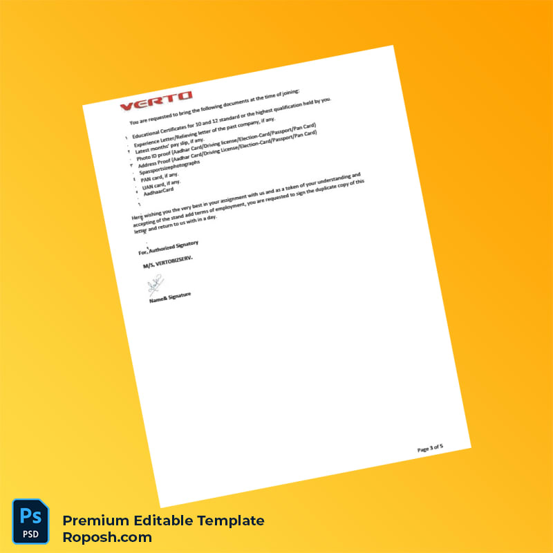 Customizable India Verto Employment Verification Letter Word & PDF Template 5 page Customizable India Verto Employment Verification Letter Word & PDF Template 5 page