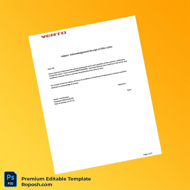 Customizable India Verto Employment Verification Letter Word & PDF Template 5 page Customizable India Verto Employment Verification Letter Word & PDF Template 5 page