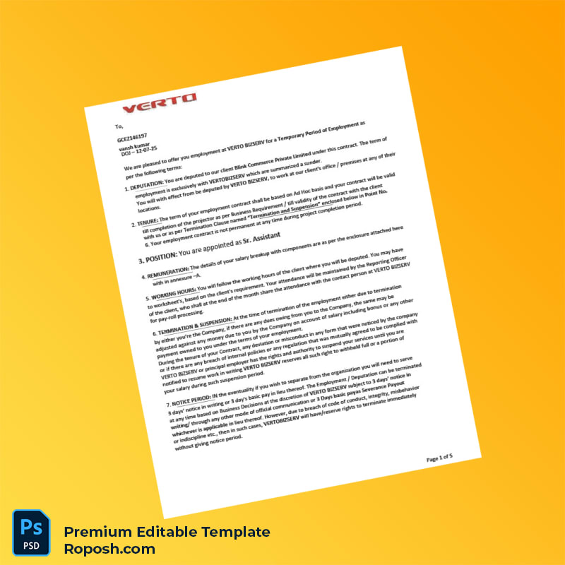 Customizable India Verto Employment Verification Letter Word & PDF Template 5 page Customizable India Verto Employment Verification Letter Word & PDF Template 5 page