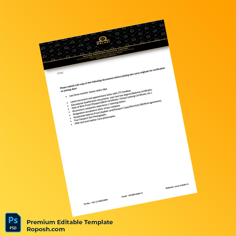 Customizable India Water Brewing Private Limited Offer Letter Word & PDF Template 3 page Customizable India Water Brewing Private Limited Offer Letter Word & PDF Template 3 page