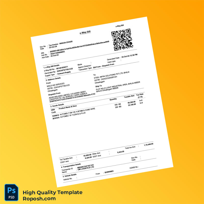 India Weld Aid Services Invoice Template in Word and PDF formats 4 page India Weld Aid Services Invoice Template in Word and PDF formats 4 page