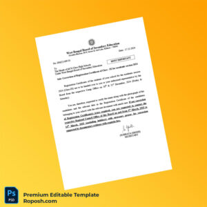 Customizable India West Bengal Board of Secondary Education Registration Certificate Editable Word & PDF Template