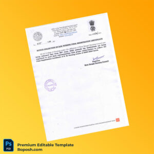 Customizable India West Bengal Nursing Council Editable B SC Nursing Final Registration Certificate Editable Word & PDF Template