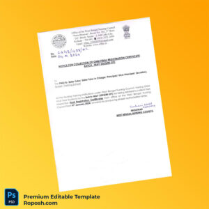 India West Bengal Nursing Council Editable Final Registration Certificate Editable Word & PDF Template