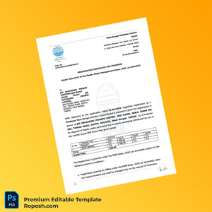 Customizable India West Bengal Pollution Control Board Registration Certificate Editable Word & PDF Template 3 page