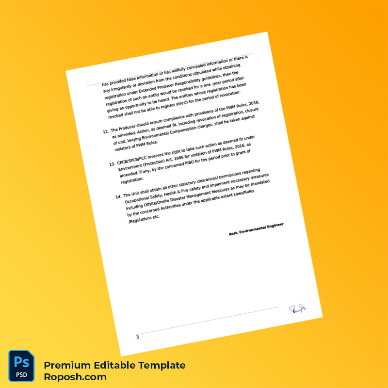 Customizable India West Bengal Pollution Control Board Registration Certificate Editable Word & PDF Template 3 page Customizable India West Bengal Pollution Control Board Registration Certificate Editable Word & PDF Template 3 page