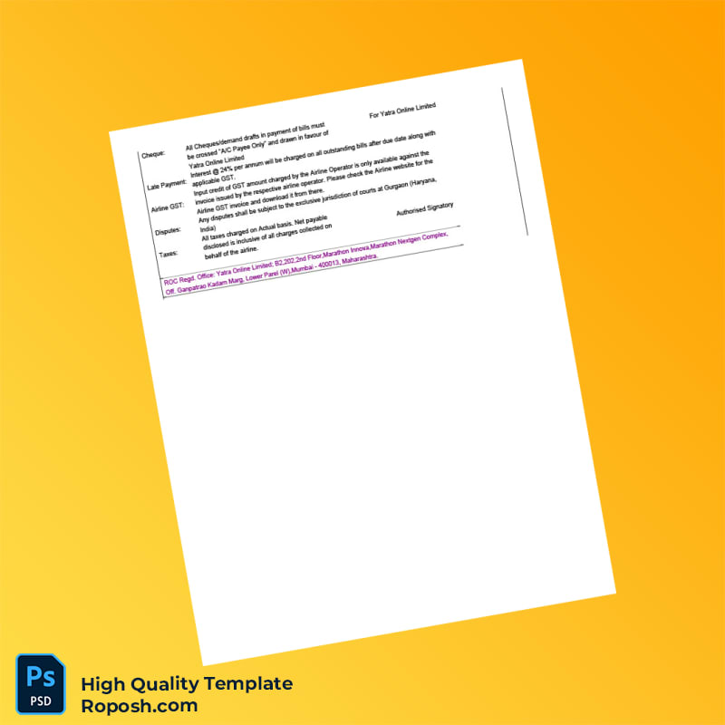 India Yatra Online Limited Invoice Template in Word and PDF formats 2 page India Yatra Online Limited Invoice Template in Word and PDF formats 2 page