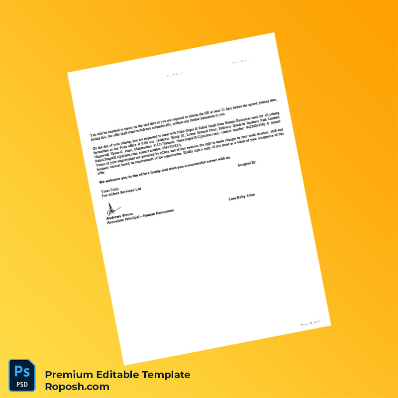 Customizable India eClerx Services Ltd Employment Verification Letter Word & PDF Template 5 page Customizable India eClerx Services Ltd Employment Verification Letter Word & PDF Template 5 page