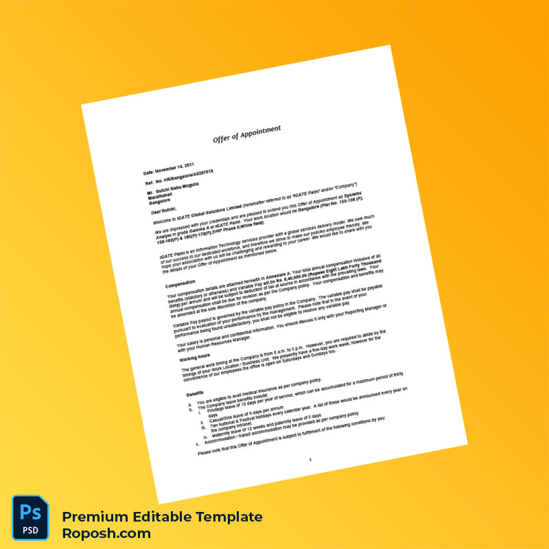 Customizable India iGATE Global Solutions Limited Employment Verification Letter Word & PDF Template 5 page Customizable India iGATE Global Solutions Limited Employment Verification Letter Word & PDF Template 5 page