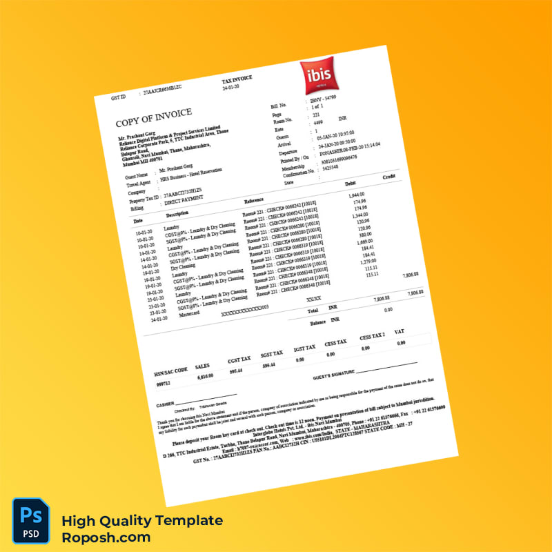 India ibis Navi Mumbai Invoice Template in Word and PDF formats India ibis Navi Mumbai Invoice Template in Word and PDF formats