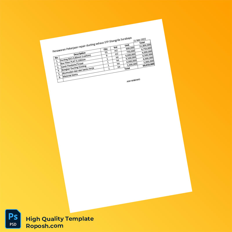 Indonesia AWI WIBOWO Invoice Template in Word and PDF formats 6 page Indonesia AWI WIBOWO Invoice Template in Word and PDF formats 6 page