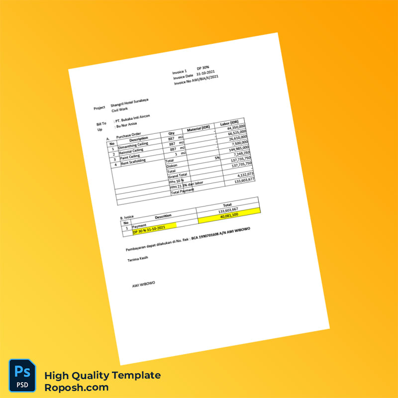 Indonesia AWI WIBOWO Invoice Template in Word and PDF formats 6 page Indonesia AWI WIBOWO Invoice Template in Word and PDF formats 6 page