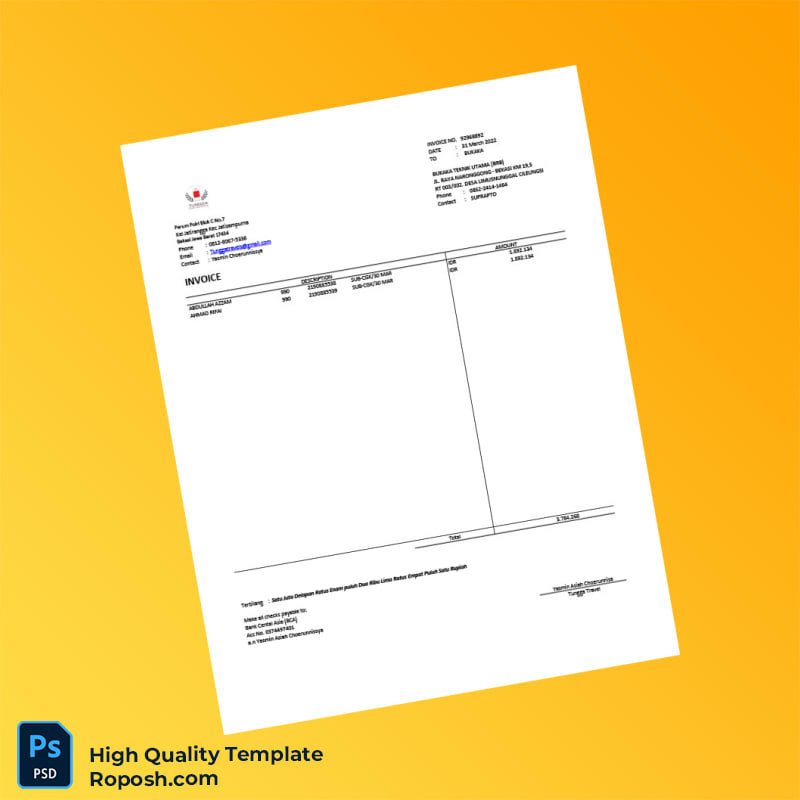 Indonesia BUKAKA TEKNIK UTAMA Invoice Template in Word and PDF formats Indonesia BUKAKA TEKNIK UTAMA Invoice Template in Word and PDF formats