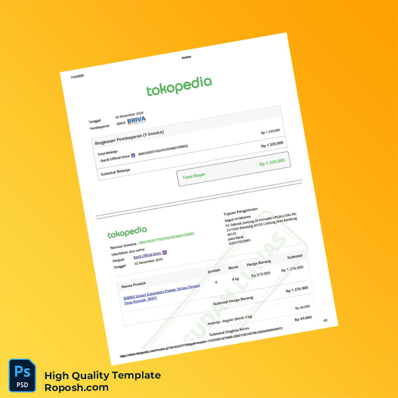 Indonesia Bardi Official Store Invoice Template in Word and PDF formats 2 page Indonesia Bardi Official Store Invoice Template in Word and PDF formats 2 page
