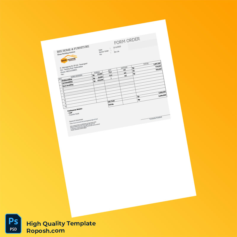 Indonesia Bee Home Furniture Invoice Template in Word and PDF formats 7 page Indonesia Bee Home Furniture Invoice Template in Word and PDF formats 7 page