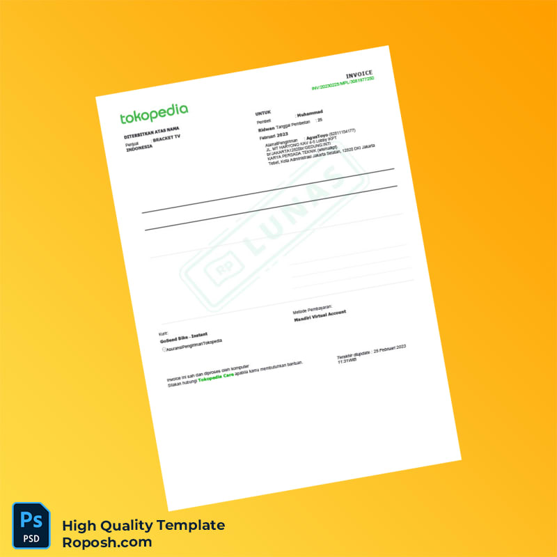 Indonesia Bracket TV Invoice Template in Word and PDF formats 2 page Indonesia Bracket TV Invoice Template in Word and PDF formats 2 page