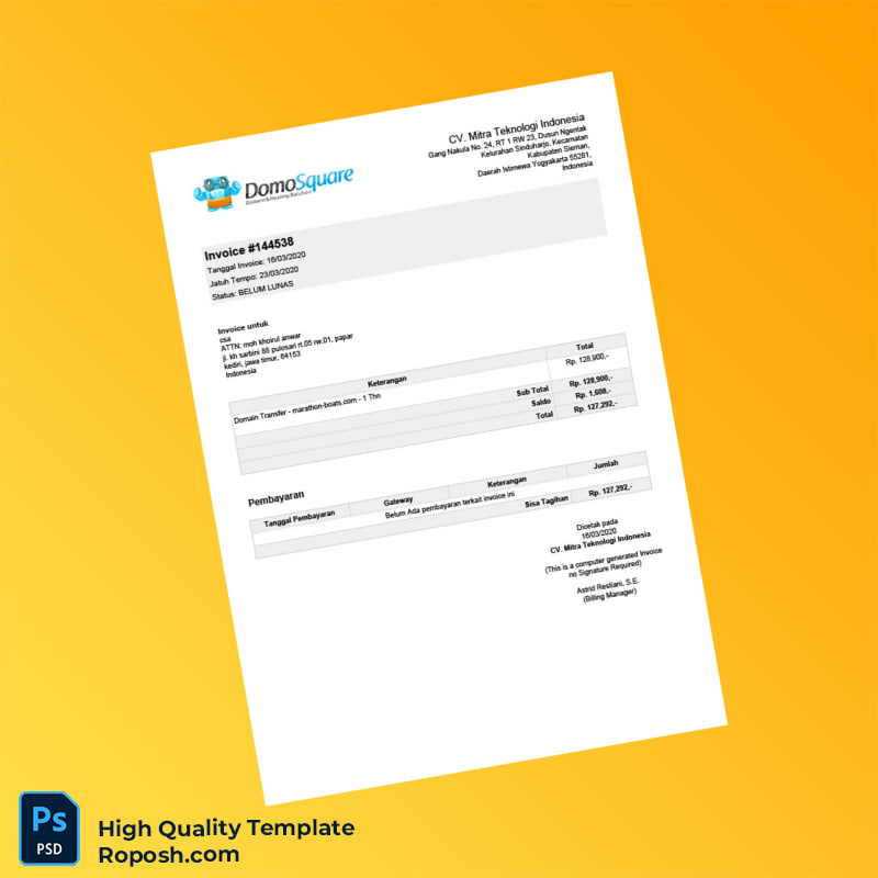 Indonesia CV Mitra Teknologi Invoice Template in Word and PDF formats 2 page Indonesia CV Mitra Teknologi Invoice Template in Word and PDF formats 2 page