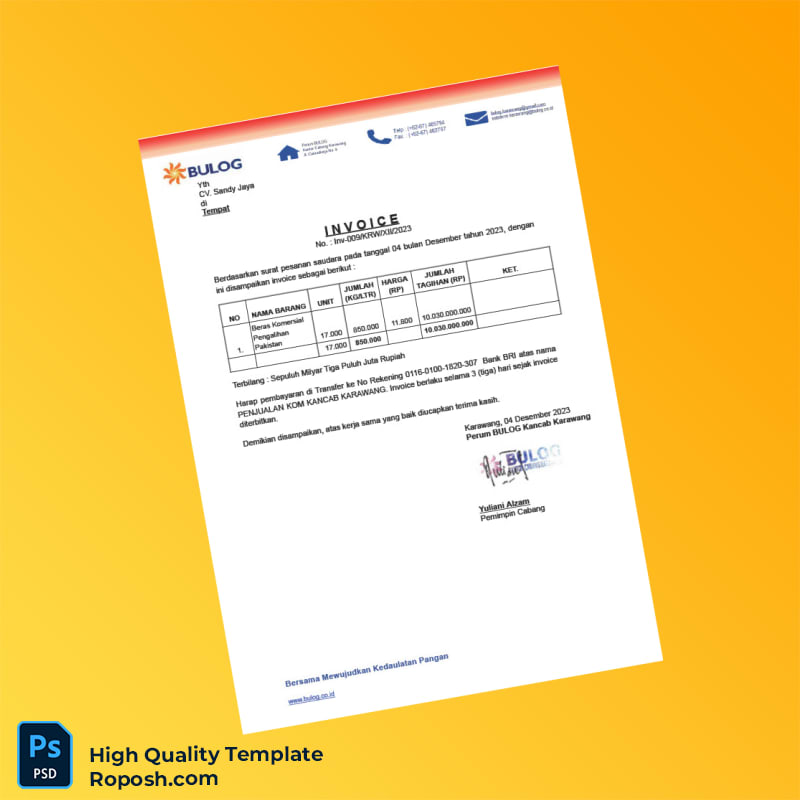 Indonesia CV Sandy Jaya Invoice Template in Word and PDF formats Indonesia CV Sandy Jaya Invoice Template in Word and PDF formats