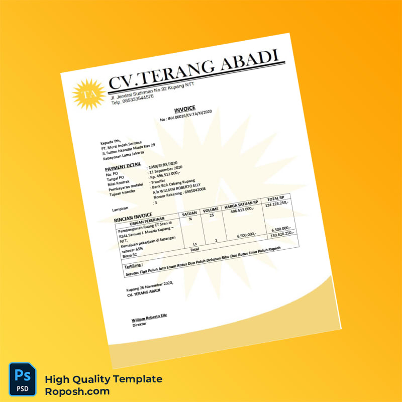 Indonesia CV Terang Abadi Invoice Template in Word and PDF formats Indonesia CV Terang Abadi Invoice Template in Word and PDF formats