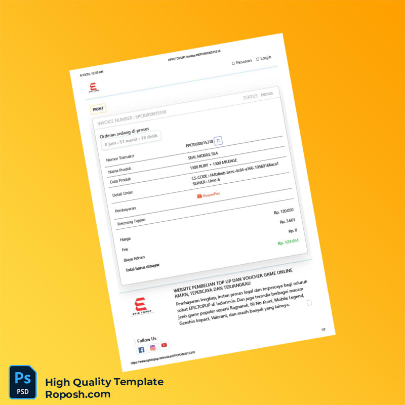 Indonesia EPICTOPUP Invoice Template in Word and PDF formats 2 page Indonesia EPICTOPUP Invoice Template in Word and PDF formats 2 page